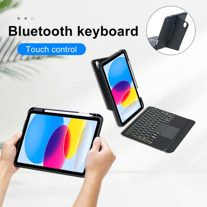T10-AS para iPad 10.a generación 10.9 2022 Funda de cuero con teclado Bluetooth tipo dividido con retroiluminación táctil