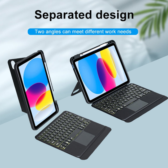 T10-AS para iPad 10.a generación 10.9 2022 Funda de cuero con teclado Bluetooth tipo dividido con retroiluminación táctil