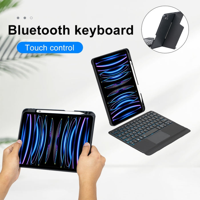 T11-AS para iPad Air 5/4 10,9/Pro 11 2022, 2021, 2020 y 2018, Funda de cuero con teclado Bluetooth de tipo dividido con retroiluminación táctil