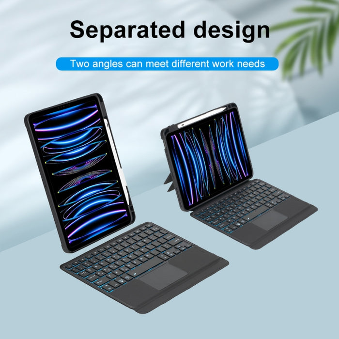 T11-AS para iPad Air 5/4 10,9/Pro 11 2022, 2021, 2020 y 2018, Funda de cuero con teclado Bluetooth de tipo dividido con retroiluminación táctil