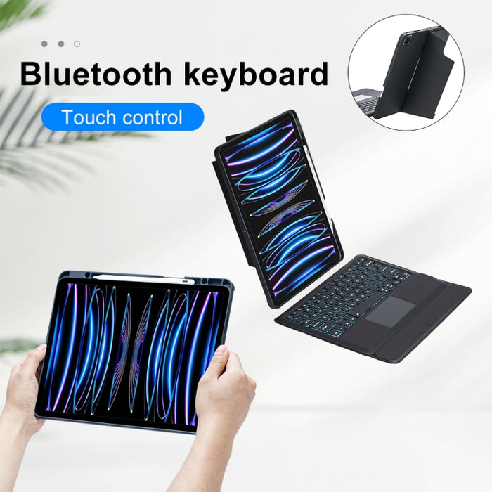 T129-AS para iPad Pro 12,9 2022/2021/2020/2018 Funda de cuero con teclado Bluetooth tipo dividido con retroiluminación táctil