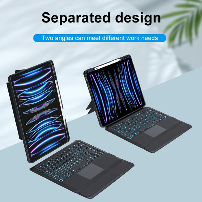T129-AS para iPad Pro 12,9 2022/2021/2020/2018 Funda de cuero con teclado Bluetooth tipo dividido con retroiluminación táctil