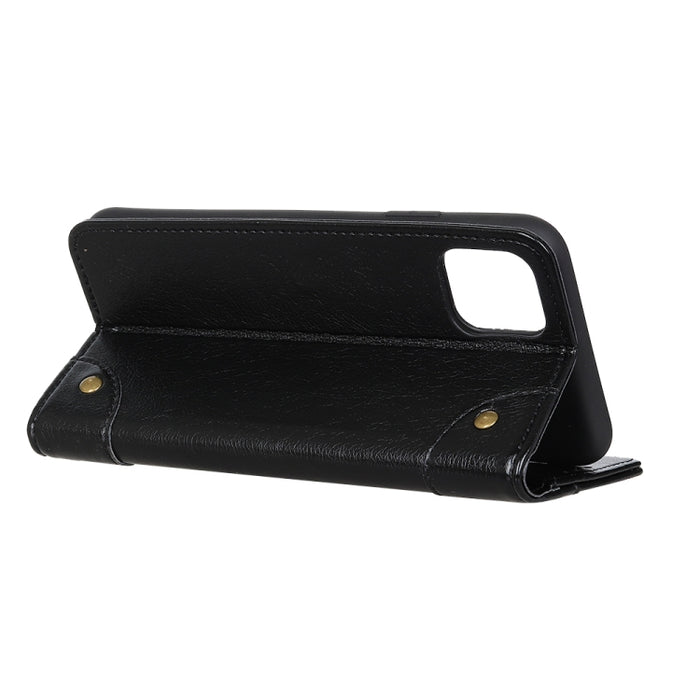 Para iPhone 11 Pro Max Funda de cuero con tapa horizontal con textura de napa y hebilla de cobre, con soporte, ranuras para tarjetas y billetera