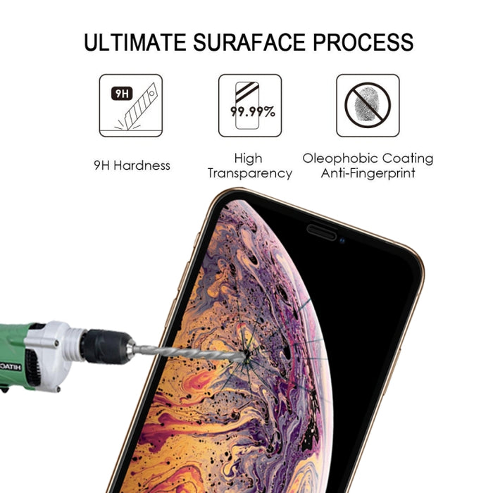 Para iPhone XS Max 9H 2.5D Película protectora de pantalla completa de fibra de carbono con pantalla de seda ultrafina