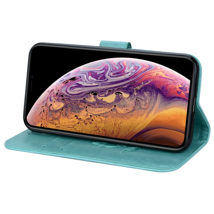 Para iPhone XS Max Rose Funda de cuero PU con tapa horizontal en relieve con soporte, ranuras para tarjetas y billetera