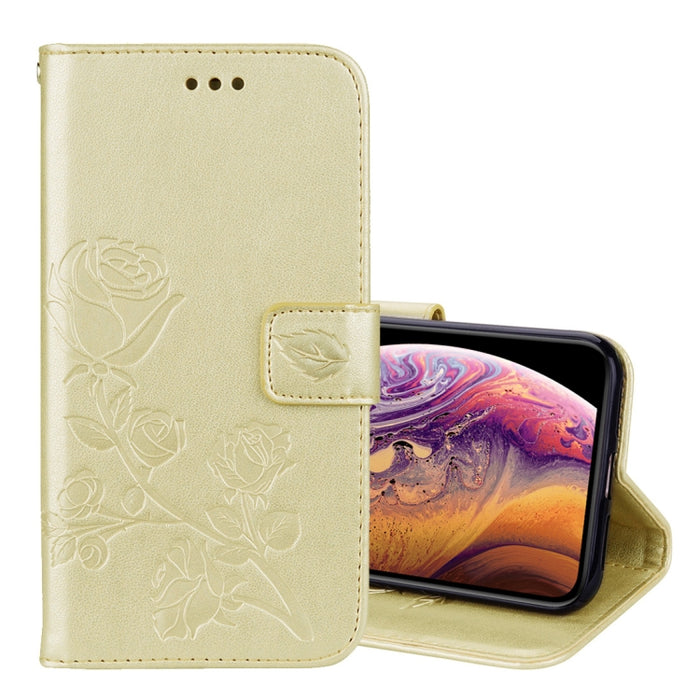 Para iPhone XS Max Rose Funda de cuero PU con tapa horizontal en relieve con soporte, ranuras para tarjetas y billetera