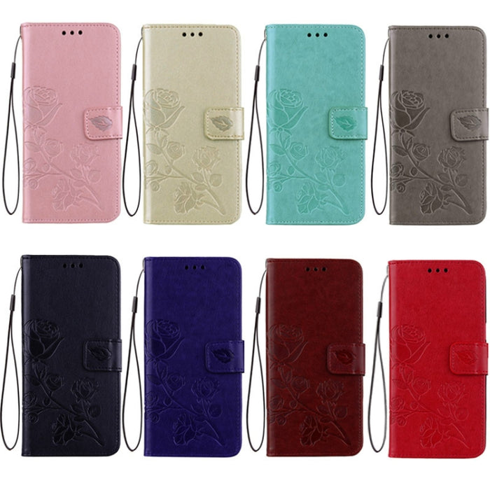 Para iPhone XS Max Rose Funda de cuero PU con tapa horizontal en relieve con soporte, ranuras para tarjetas y billetera