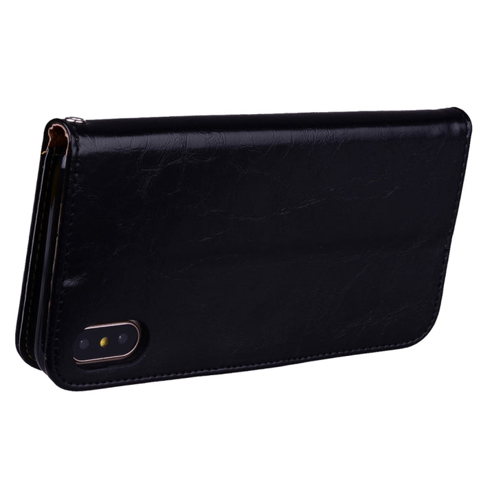 Para iPhone XS Max Business Style Oil Wax Texture Funda de cuero con tapa horizontal con soporte, ranuras para tarjetas y billetera