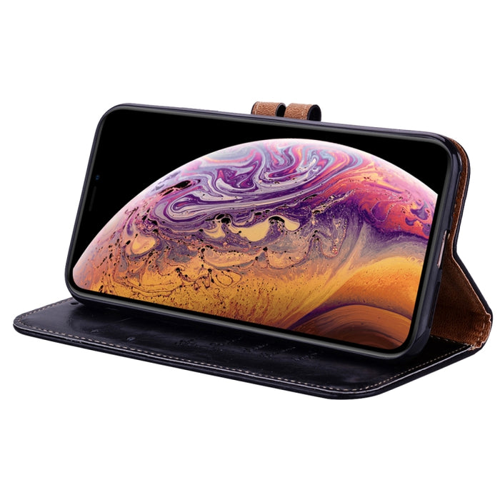 Para iPhone XS Max Business Style Oil Wax Texture Funda de cuero con tapa horizontal con soporte, ranuras para tarjetas y billetera