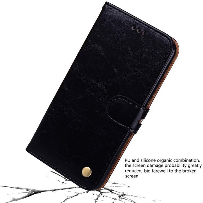 Para iPhone XS Max Business Style Oil Wax Texture Funda de cuero con tapa horizontal con soporte, ranuras para tarjetas y billetera