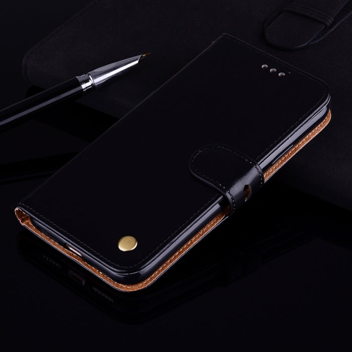 Para iPhone XS Max Business Style Oil Wax Texture Funda de cuero con tapa horizontal con soporte, ranuras para tarjetas y billetera