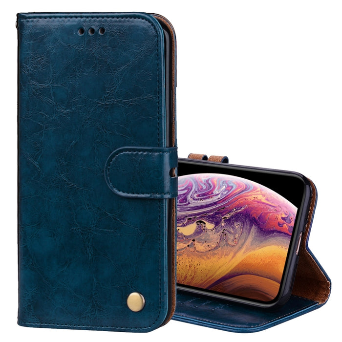 Para iPhone XS Max Business Style Oil Wax Texture Funda de cuero con tapa horizontal con soporte, ranuras para tarjetas y billetera