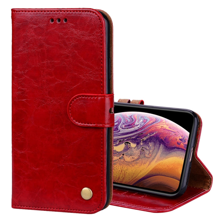 Para iPhone XS Max Business Style Oil Wax Texture Funda de cuero con tapa horizontal con soporte, ranuras para tarjetas y billetera