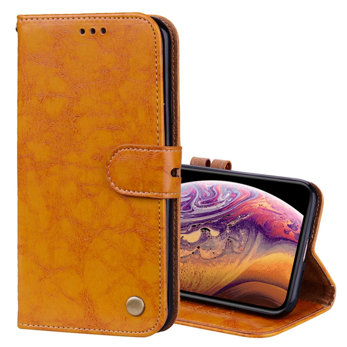 Para iPhone XS Max Business Style Oil Wax Texture Funda de cuero con tapa horizontal con soporte, ranuras para tarjetas y billetera