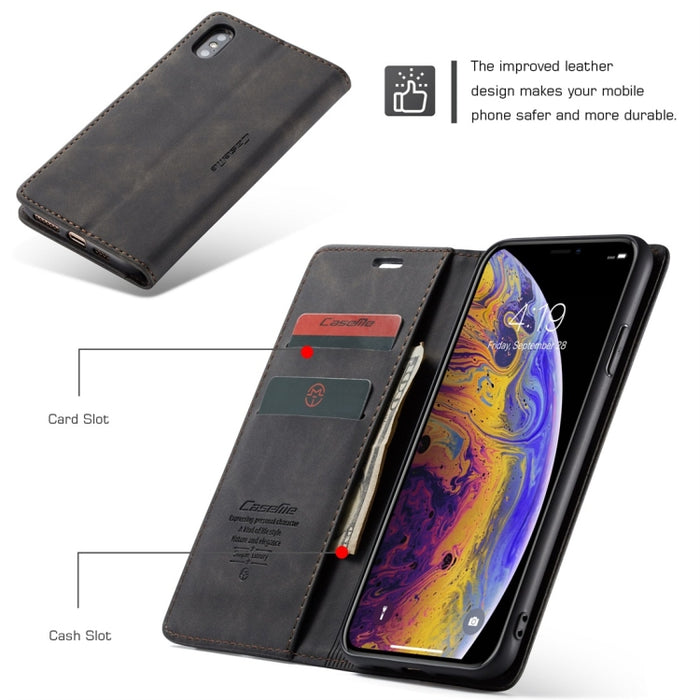 Para iPhone XS Max CaseMe-013 Funda de cuero con tapa horizontal esmerilada retro multifuncional con ranura para tarjeta, soporte y billetera