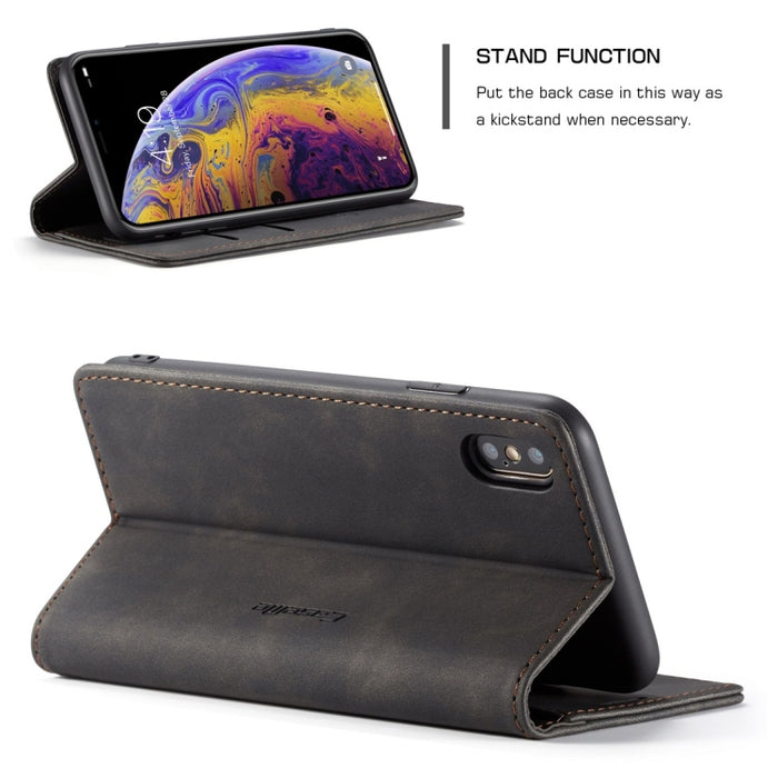 Para iPhone XS Max CaseMe-013 Funda de cuero con tapa horizontal esmerilada retro multifuncional con ranura para tarjeta, soporte y billetera