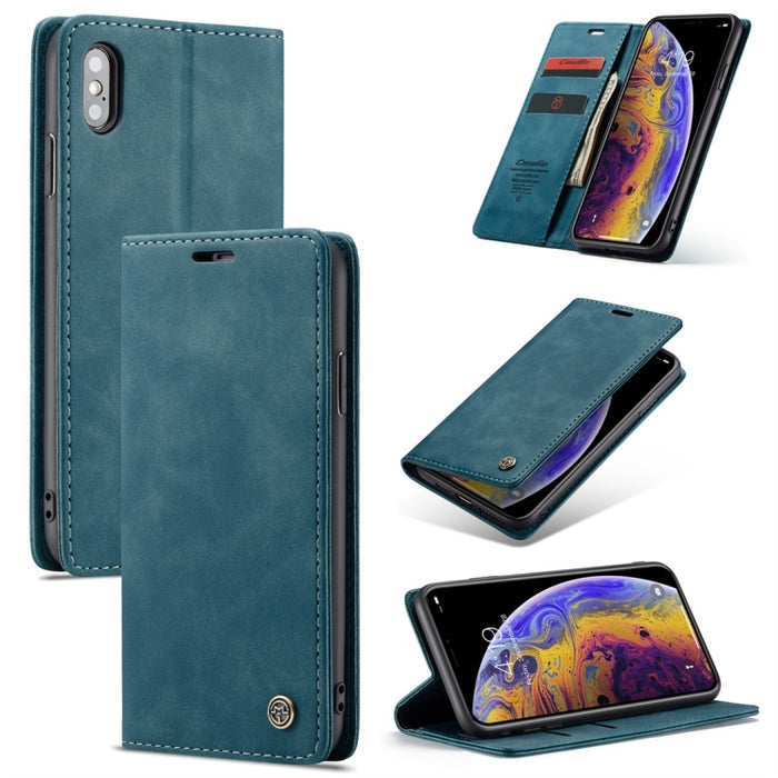 Para iPhone XS Max CaseMe-013 Funda de cuero con tapa horizontal esmerilada retro multifuncional con ranura para tarjeta, soporte y billetera