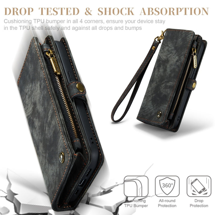 Para iPhone XS Max CaseMe Funda de cuero con tapa horizontal multifuncional desmontable con ranura para tarjeta, soporte, billetera con cremallera y marco de fotos