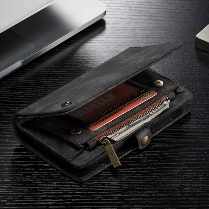 Para iPhone XS Max CaseMe Funda de cuero con tapa horizontal multifuncional desmontable con ranura para tarjeta, soporte, billetera con cremallera y marco de fotos
