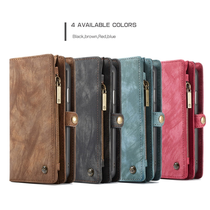 Para iPhone XS Max CaseMe Funda de cuero con tapa horizontal multifuncional desmontable con ranura para tarjeta, soporte, billetera con cremallera y marco de fotos