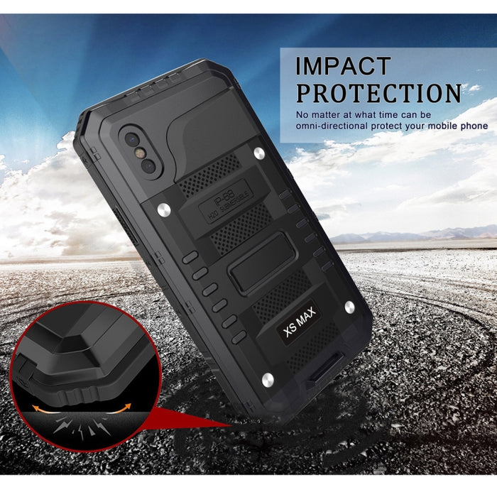 Para iPhone XS Max Impermeable A prueba de polvo A prueba de golpes Aleación de zinc + Funda de silicona