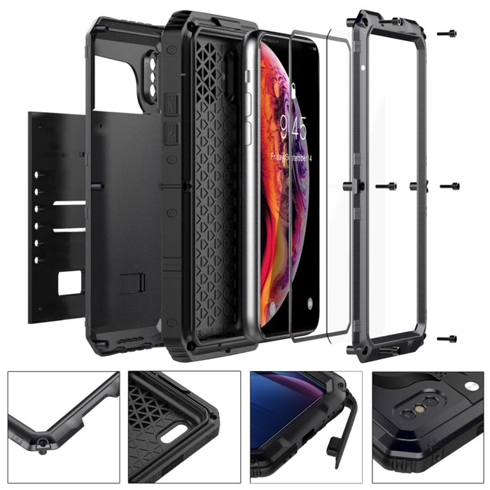 Para iPhone XS Max Impermeable A prueba de polvo A prueba de golpes Aleación de zinc + Funda de silicona