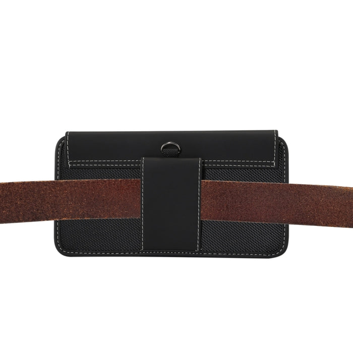 Para iPhone XS Max Men Funda de cuero con riñonera portátil para teléfono móvil de tela Oxford universal / Huawei Mate 20 / Teléfonos inteligentes de 6,3 pulgadas o menos