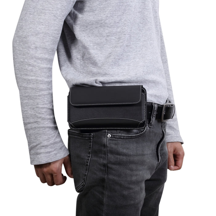 Para iPhone XS Max Men Funda de cuero con riñonera portátil para teléfono móvil de tela Oxford universal / Huawei Mate 20 / Teléfonos inteligentes de 6,3 pulgadas o menos