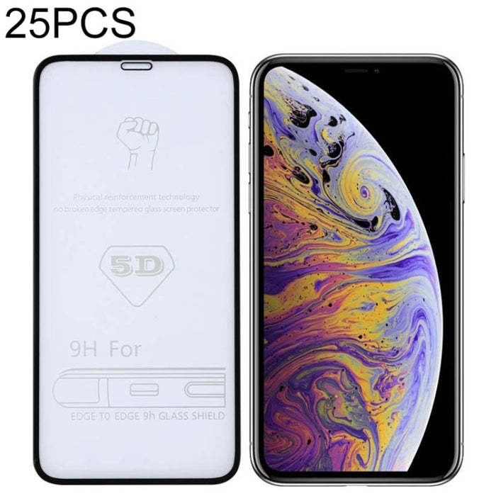 Para iPhone XS Max 25 piezas 9H 5D Película de vidrio templado de pantalla completa con pegamento completo