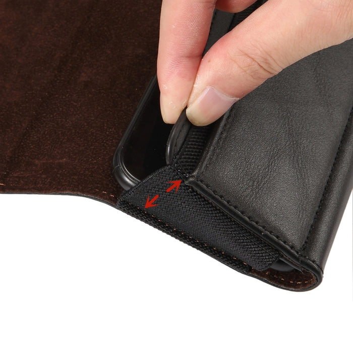 Funda de cuero con banda elástica de piel de cordero para hombre de 5,7 a 6,0 pulgadas, funda universal de cuero con cintura colgante y ranura para tarjetas, para iPhone XS Max / 8 Plus / 7 Plus / Honor 8X y otros teléfonos móviles de 5,7 a 6,0 pulgadas