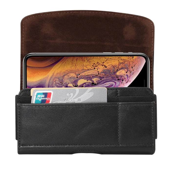 Funda de cuero con banda elástica de piel de cordero para hombre de 5,7 a 6,0 pulgadas, funda universal de cuero con cintura colgante y ranura para tarjetas, para iPhone XS Max / 8 Plus / 7 Plus / Honor 8X y otros teléfonos móviles de 5,7 a 6,0 pulgadas
