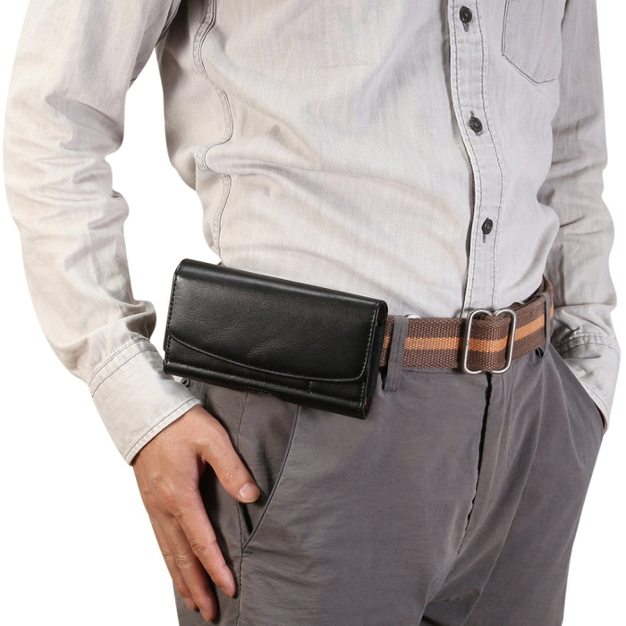 Funda de cuero con banda elástica de piel de cordero para hombre de 5,7 a 6,0 pulgadas, funda universal de cuero con cintura colgante y ranura para tarjetas, para iPhone XS Max / 8 Plus / 7 Plus / Honor 8X y otros teléfonos móviles de 5,7 a 6,0 pulgadas