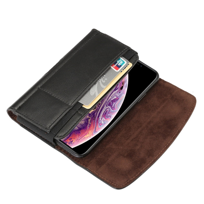 Funda de cuero con banda elástica de piel de cordero para hombre de 5,7 a 6,0 pulgadas, funda universal de cuero con cintura colgante y ranura para tarjetas, para iPhone XS Max / 8 Plus / 7 Plus / Honor 8X y otros teléfonos móviles de 5,7 a 6,0 pulgadas