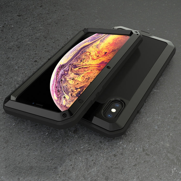 Para iPhone XS Max Impermeable A prueba de polvo Aleación de aluminio a prueba de golpes + Vidrio templado + Funda de silicona