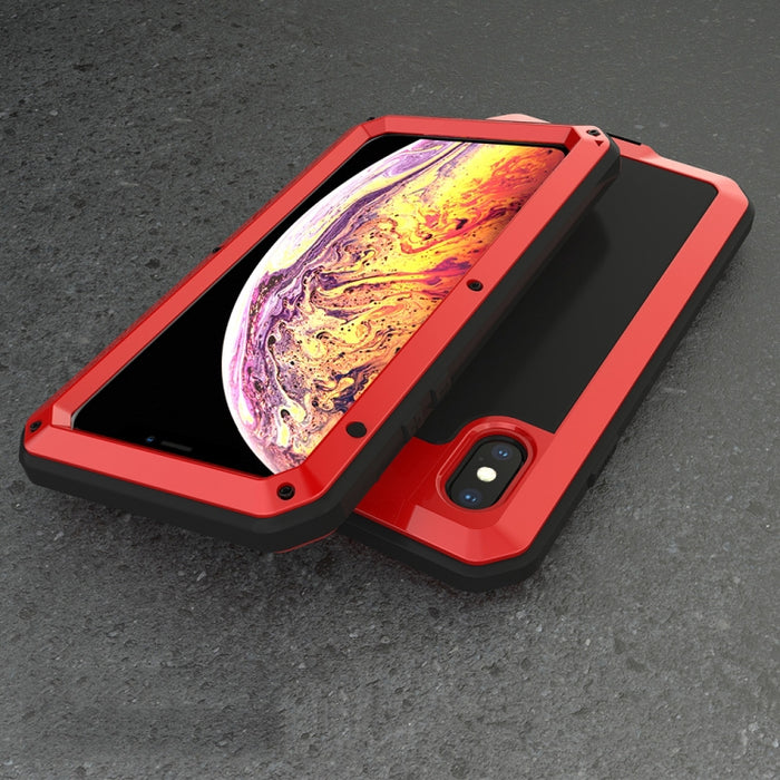 Para iPhone XS Max Impermeable A prueba de polvo Aleación de aluminio a prueba de golpes + Vidrio templado + Funda de silicona