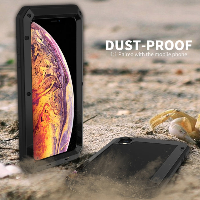 Para iPhone XS Max Impermeable A prueba de polvo Aleación de aluminio a prueba de golpes + Vidrio templado + Funda de silicona