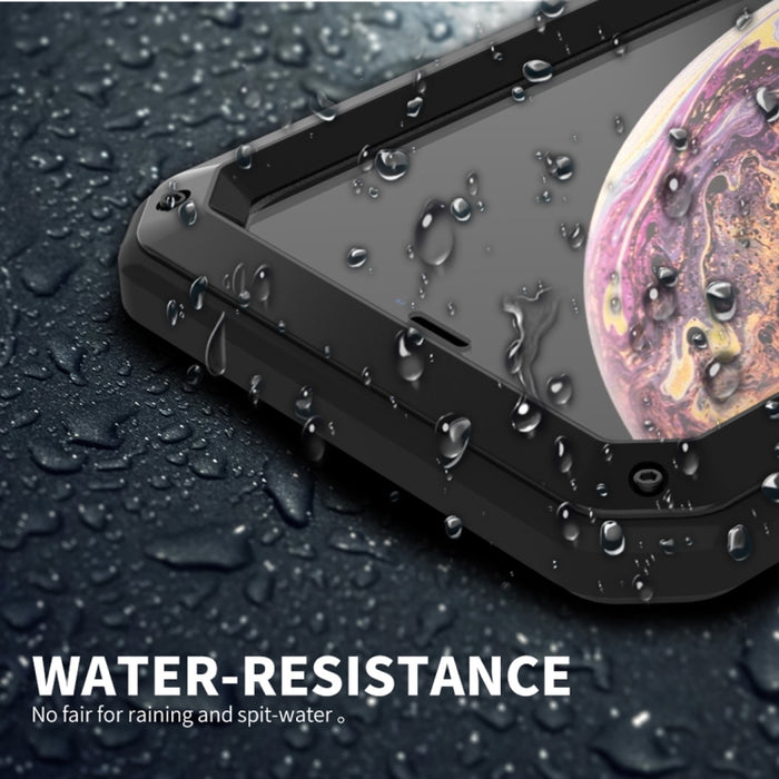 Para iPhone XS Max Impermeable A prueba de polvo Aleación de aluminio a prueba de golpes + Vidrio templado + Funda de silicona
