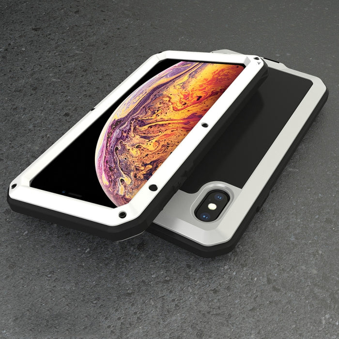 Para iPhone XS Max Impermeable A prueba de polvo Aleación de aluminio a prueba de golpes + Vidrio templado + Funda de silicona