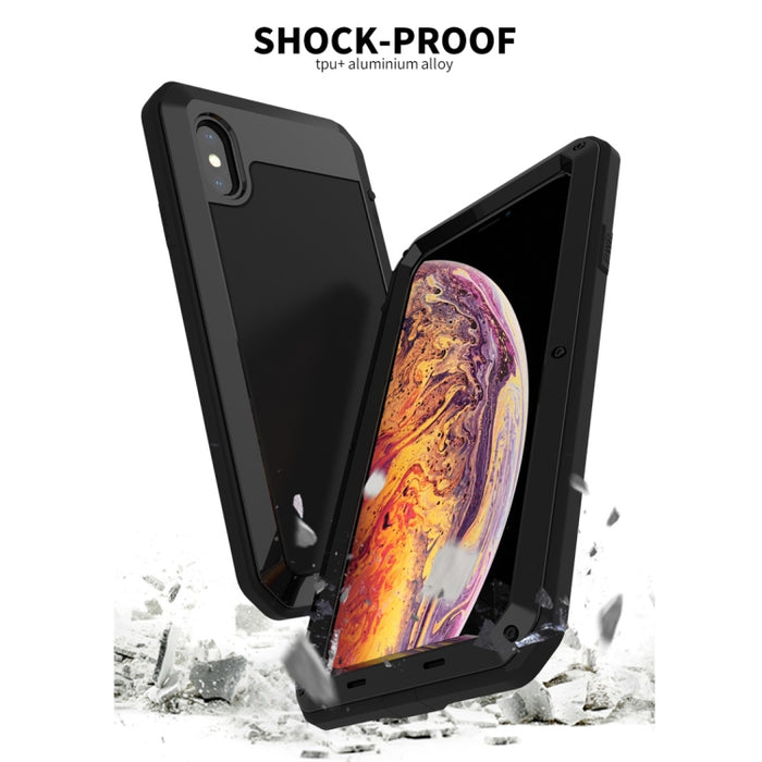 Para iPhone XS Max Impermeable A prueba de polvo Aleación de aluminio a prueba de golpes + Vidrio templado + Funda de silicona