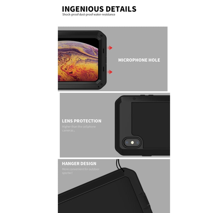 Para iPhone XS Max Impermeable A prueba de polvo Aleación de aluminio a prueba de golpes + Vidrio templado + Funda de silicona