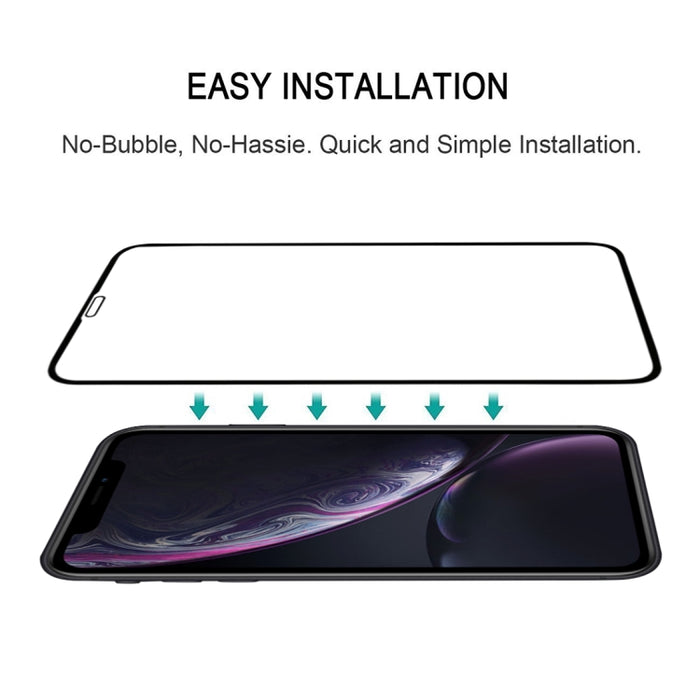 Para iPhone 11 / XR Película de vidrio templado de pantalla completa con estampado de seda y pegamento completo