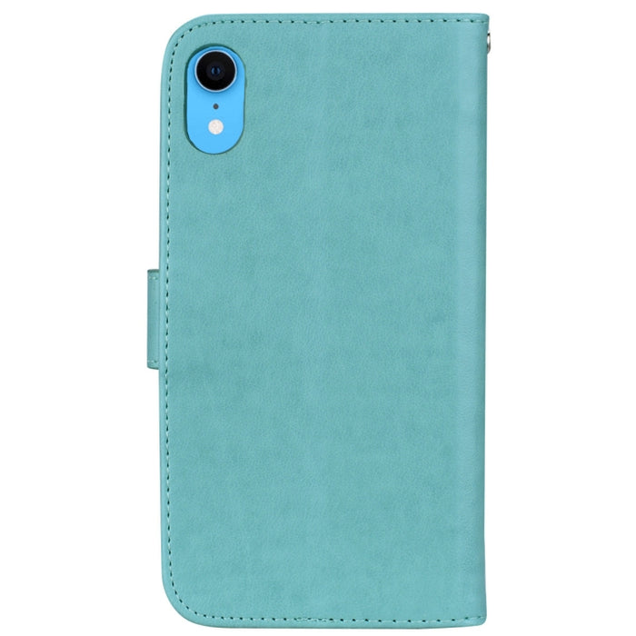 Para iPhone XR Funda de cuero PU con tapa horizontal en relieve rosa, con soporte, ranuras para tarjetas y billetera
