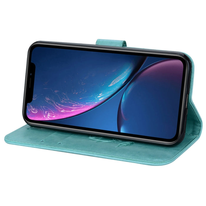 Para iPhone XR Funda de cuero PU con tapa horizontal en relieve rosa, con soporte, ranuras para tarjetas y billetera