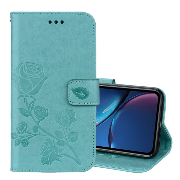 Para iPhone XR Funda de cuero PU con tapa horizontal en relieve rosa, con soporte, ranuras para tarjetas y billetera
