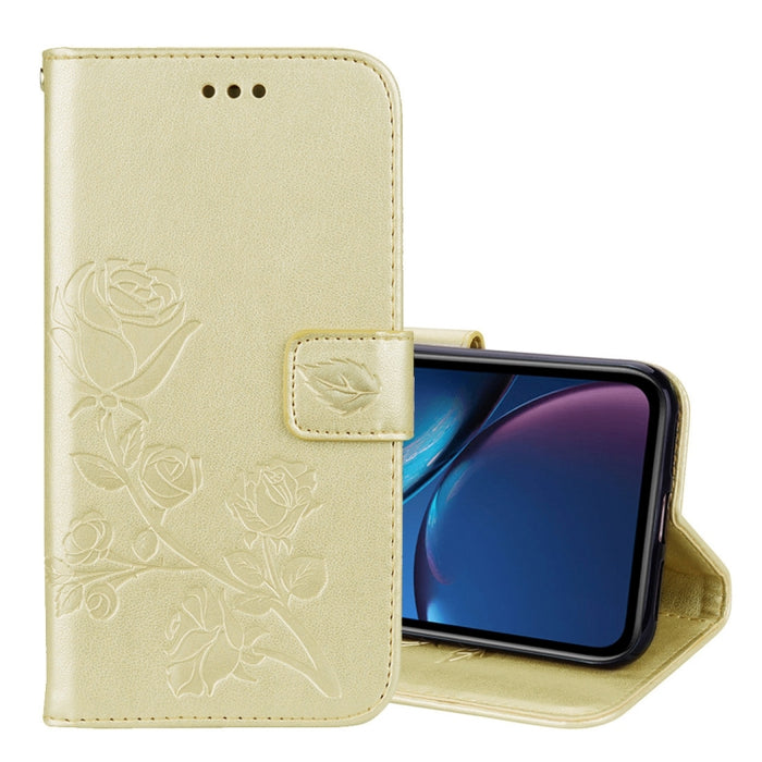 Para iPhone XR Funda de cuero PU con tapa horizontal en relieve rosa, con soporte, ranuras para tarjetas y billetera