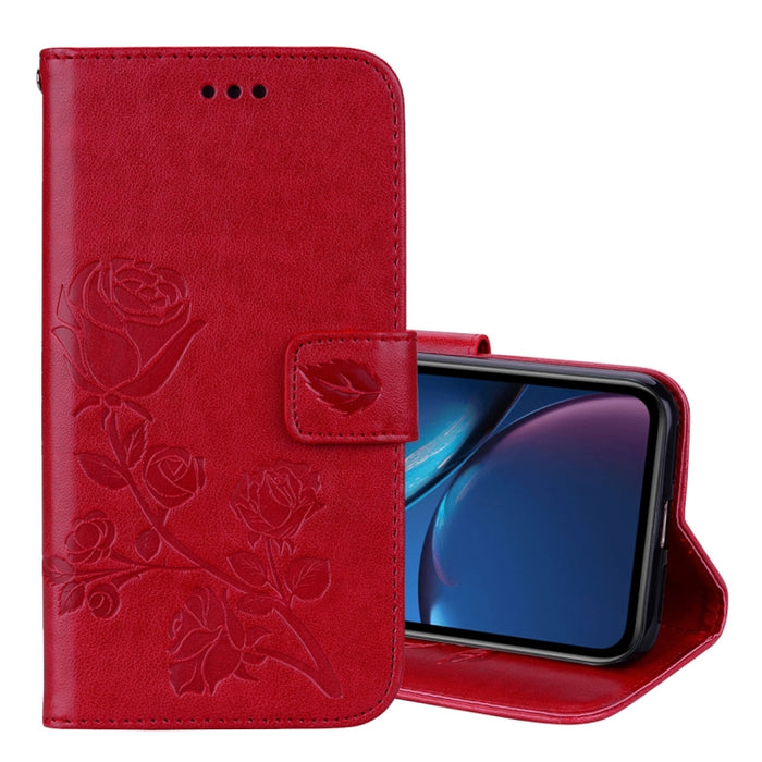 Para iPhone XR Funda de cuero PU con tapa horizontal en relieve rosa, con soporte, ranuras para tarjetas y billetera