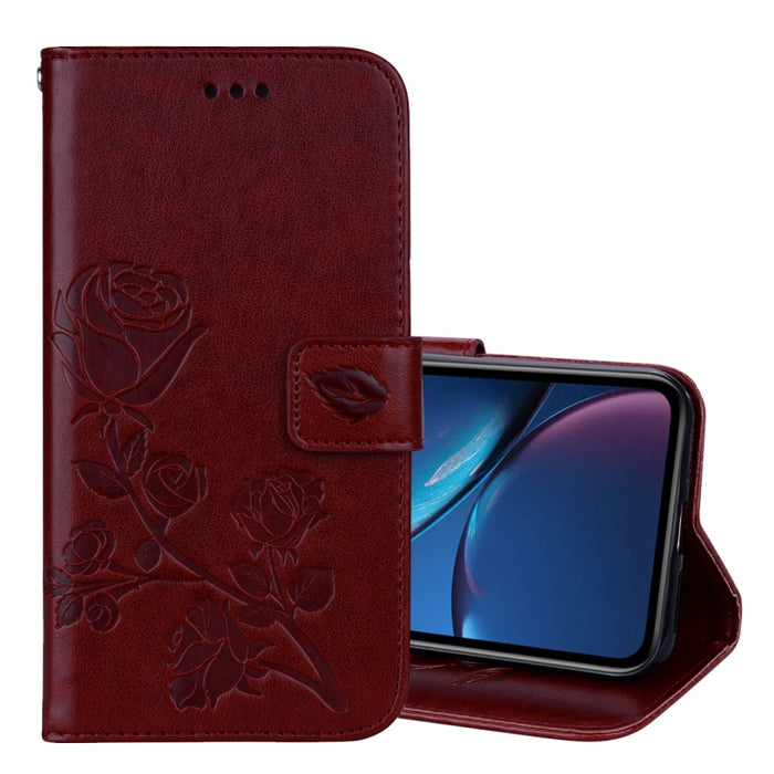 Para iPhone XR Funda de cuero PU con tapa horizontal en relieve rosa, con soporte, ranuras para tarjetas y billetera