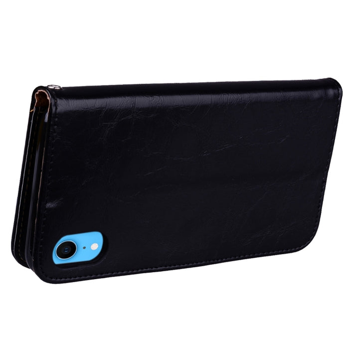 Para iPhone XR Funda de cuero con tapa horizontal con textura de cera de aceite de estilo empresarial con soporte, ranuras para tarjetas y billetera