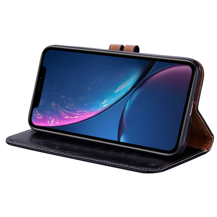 Para iPhone XR Funda de cuero con tapa horizontal con textura de cera de aceite de estilo empresarial con soporte, ranuras para tarjetas y billetera