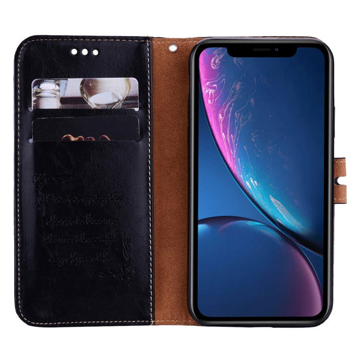 Para iPhone XR Funda de cuero con tapa horizontal con textura de cera de aceite de estilo empresarial con soporte, ranuras para tarjetas y billetera